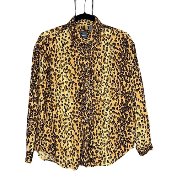 lizwear Tops - Vintage Lizwear Petite Leopard Print Button Down Shirt Women Medium Rocker Retro